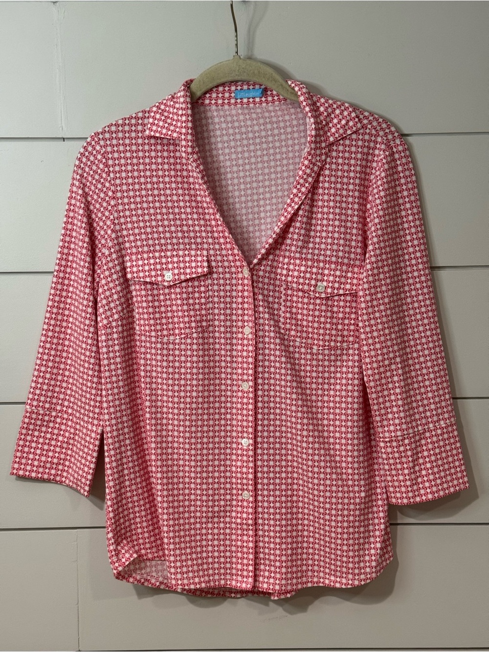J McLaughlin 3/4 Sleeve Polo Button-Front Patterned Blouse Size S